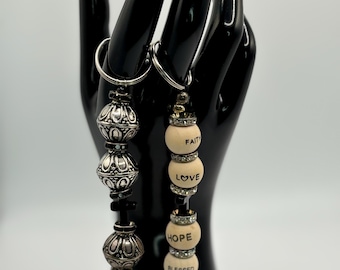 Keychain set, black and silver with black cross; Faith Hope Love, Blessed  Keychain set (2 item set)