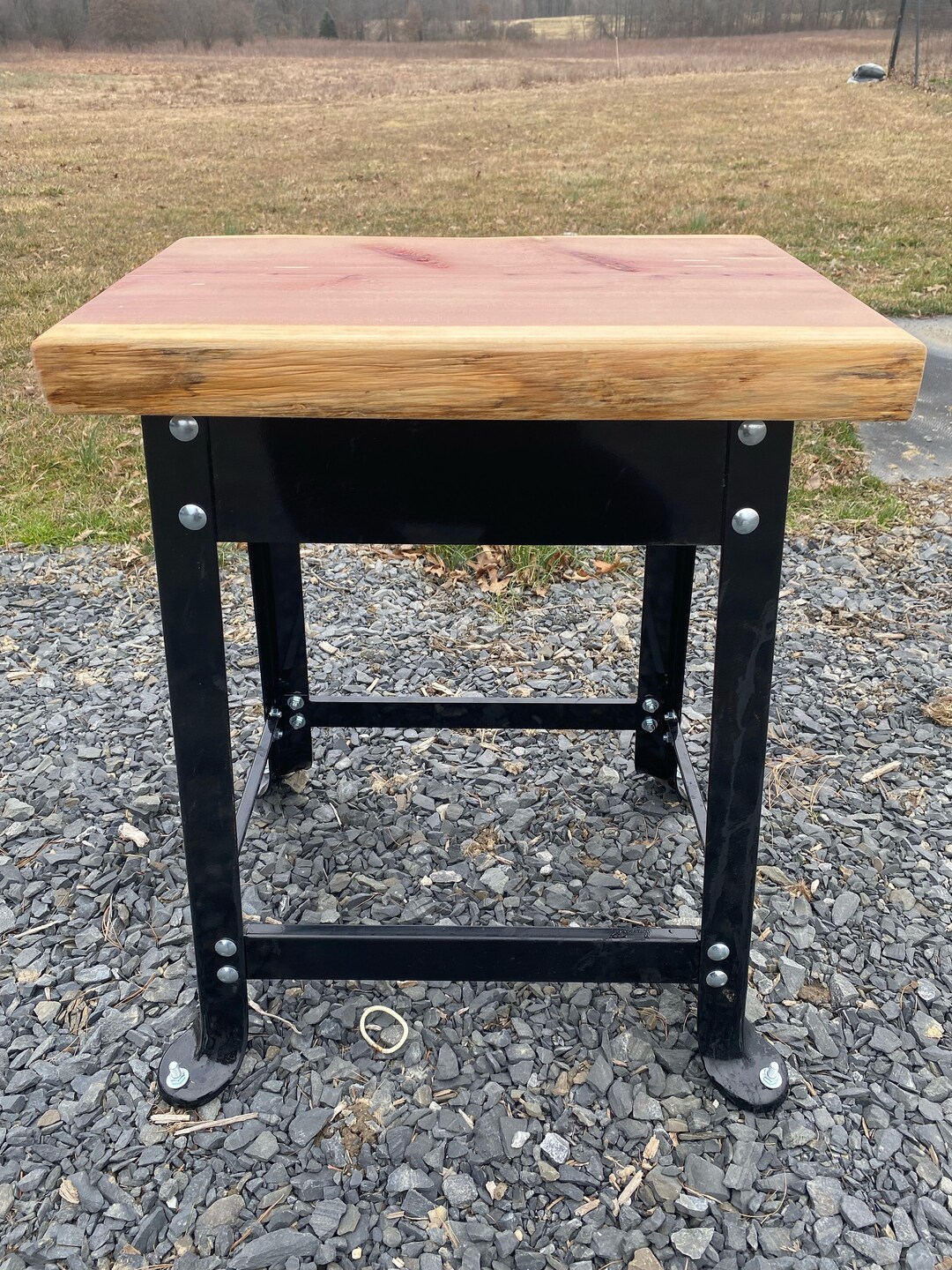 Cedar Side Table With Metal Frame - Etsy