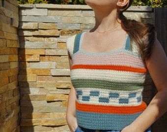 Spring & Summer Top — PDF Crochet Pattern // crochet shirt pattern // checkered, trendy, beginner-friendly, easy