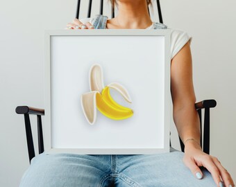 Neon Banana Emoji Art Print | Digital Download