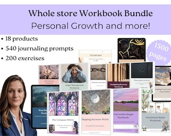 Mental Health Workbook Bundle, Therapy Worksheets, Flashcards, DBT CBT IFS Somatic Tools, Grief, Attachment, Inner Child, Confidence, Trauma
