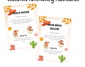 Exekutiv funktionierende Karteikarten für Kinder, ADHD druckbare Werkzeuge, Bewältigungsfähigkeiten, Emotionsregulierung, Therapieressourcen