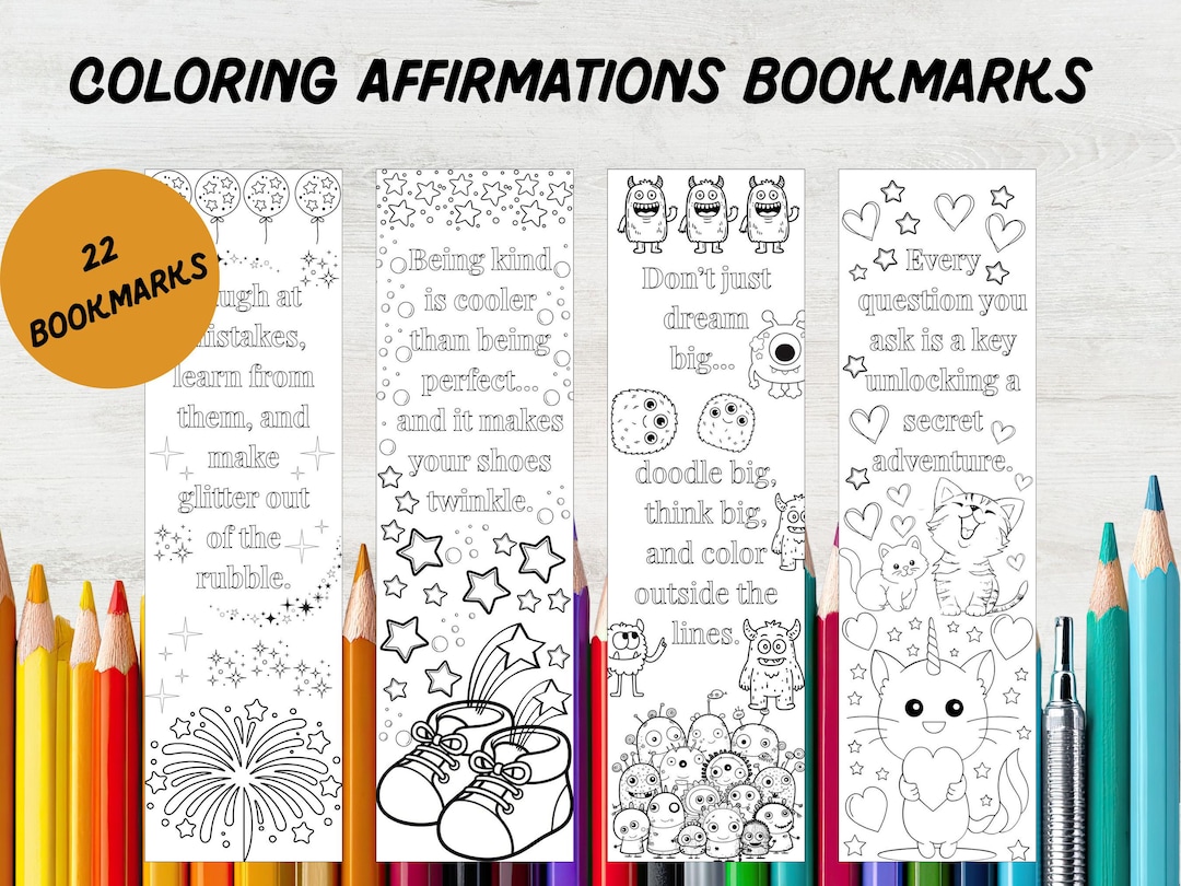 Coloring Bookmarks for Kids, Positive Affirmation Printable, DIY Craft ...