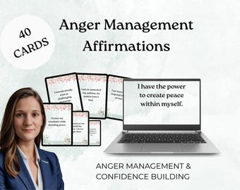Anger Management Affirmations, Coping Skills, Emotional Regulation, Self-Control, Calm Down, Mental Health Resources, Printable Cards
