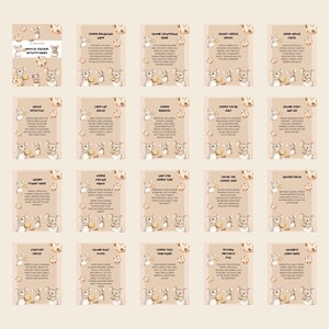 May include: A set of beige activity cards featuring cartoon mice and cookies. Each card has a title and instructions for a game. The text "Impulse Control Activity Games" is at the top. The cards are designed for children.