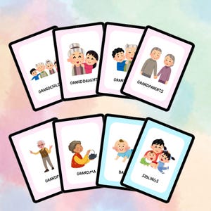 Family Members Flashcards | Printable Family Tree Learning Cards | Kids Vocabulary, ESL, Montessori Educational Resource