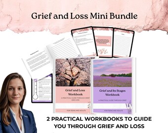 Grief and Loss Workbook and Stages of Grief Workbook Mini Bundle, Grief Journal, Coping Skills, Therapy Worksheets, Healing Guide, Exercises
