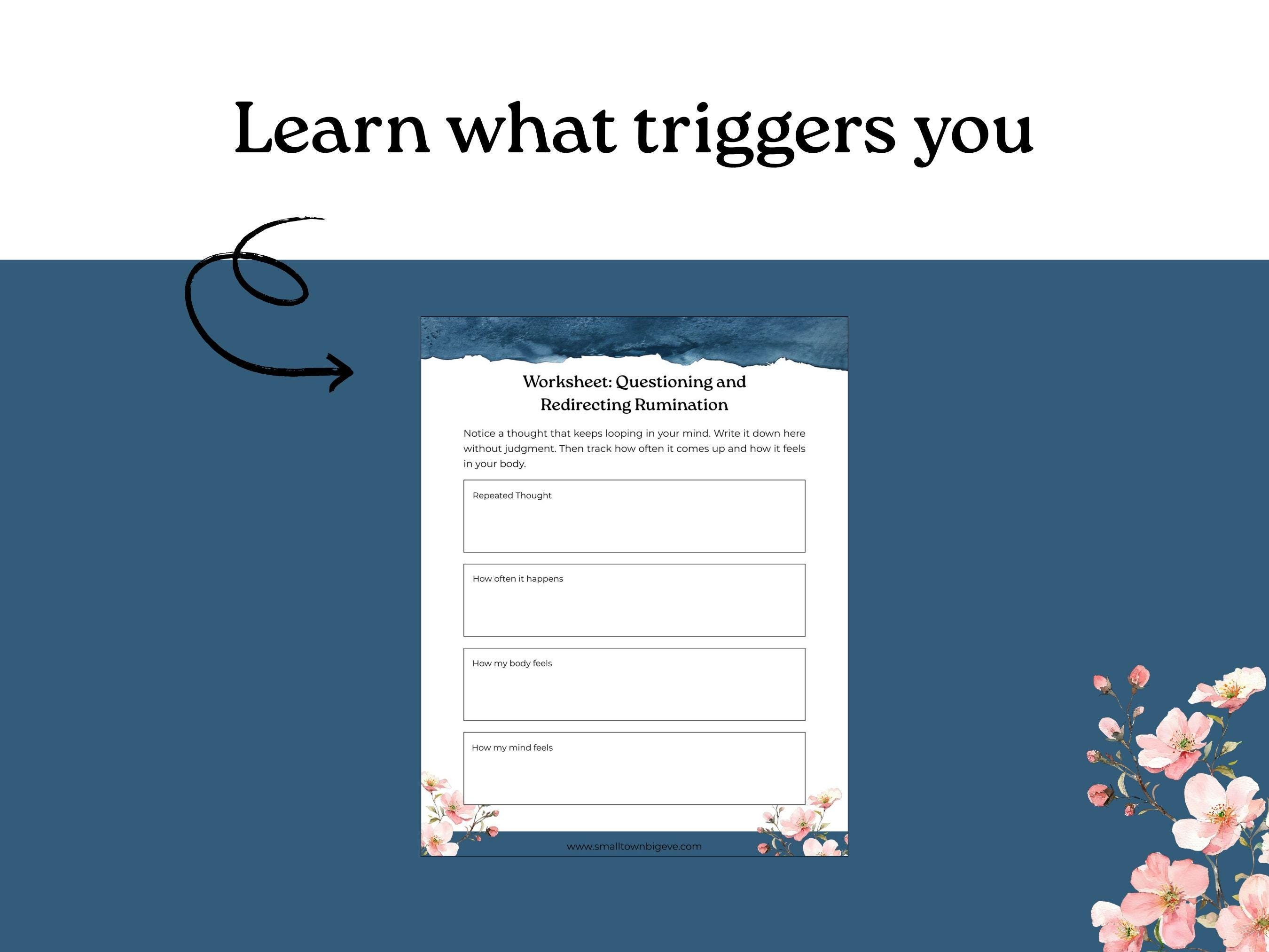 Rumination Worksheet for Mental Health, CBT Therapy Tool, Coping ...