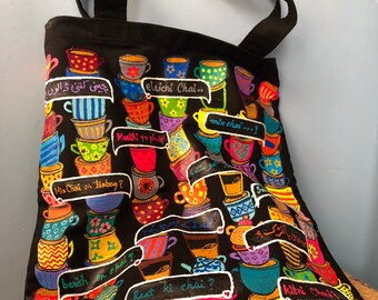 Colorful Tote Bag I Love Tea Bag Spill the Tea Chai Lover Gift Chai Tea Gift Birthday Gift for Tea Fan Teacup Canvas Bag Tea Lover Gift