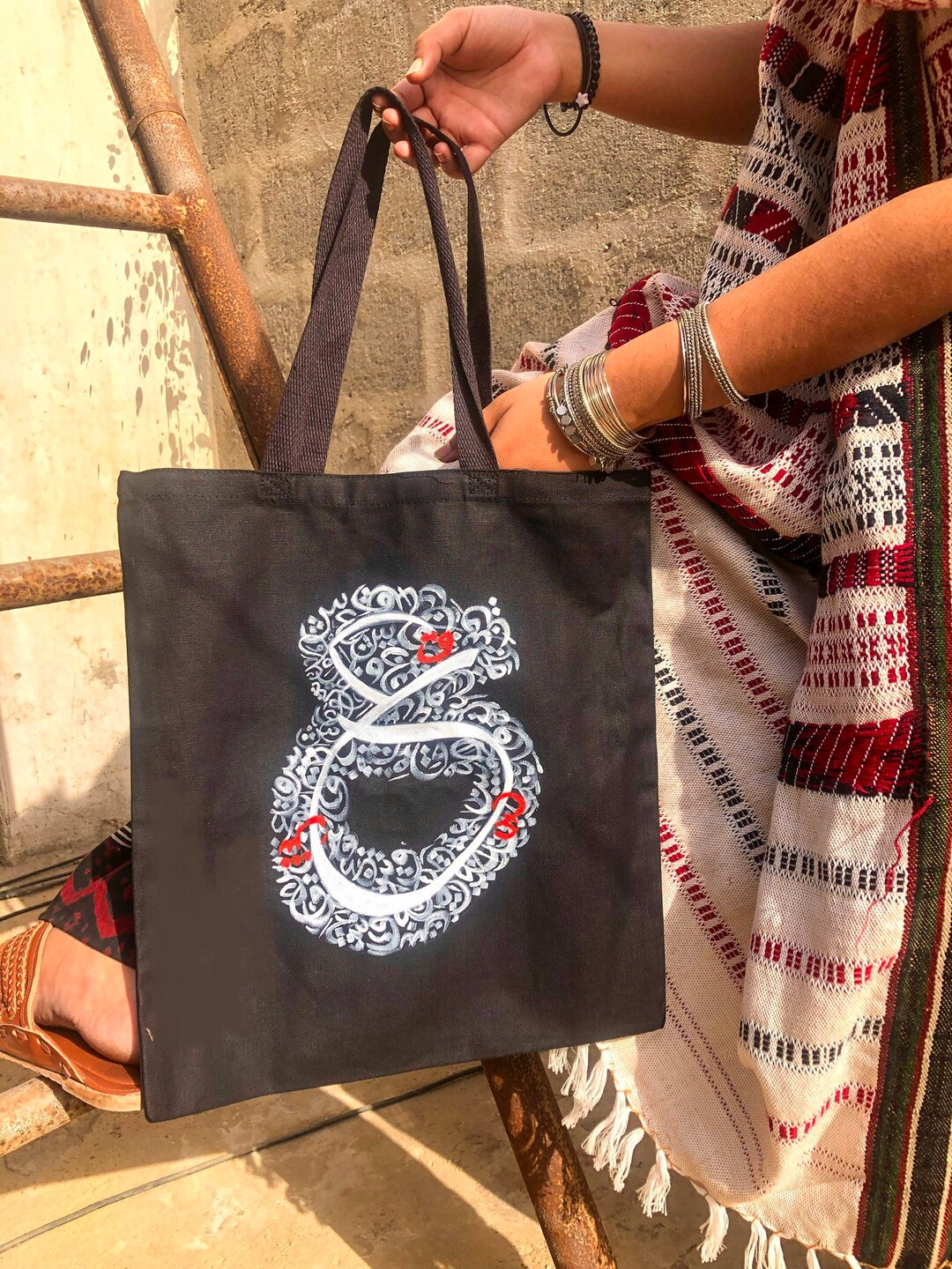 Urdu Calligraphy Art Tote Bag Handpainted Gift for Urdu Poetry 