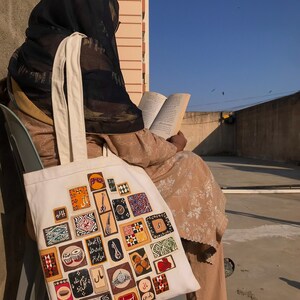 handpainted white canvas tote bag for mom desi art pakistani gift mother in law birthday bag mothers day pattern tote unique gift idea mom image 4