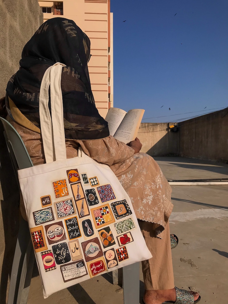 handpainted white canvas tote bag for mom desi art pakistani gift mother in law birthday bag mothers day pattern tote unique gift idea mom image 4