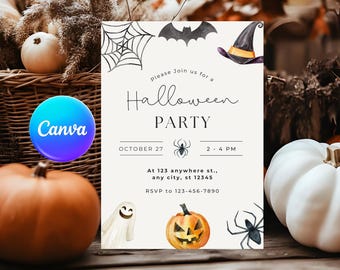 Cute Halloween Party Invitation, Halloween Theme,  Spooky Party Theme Invitation, Halloween Invitation, Theme Party Invitation