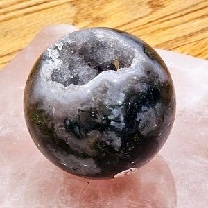 Druzy Moss Agate Sphere, Natural Crystal, Moss Agate with Quartz, High Quality