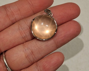 Star rose quartz pendant, asterism, Starlight, sterling silver, Custom design