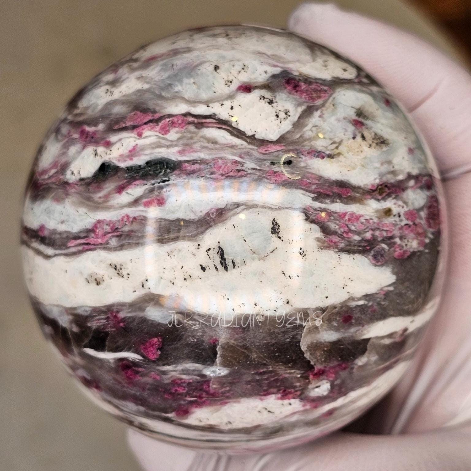 Rubelite Verdelite Schorl and Quartz Sphere, Tourmaline and Quartz Sphere, Pink, Green, and Black Tourmaline in Smoky & Clear Quartz Matrix