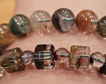 Garden Quartz Bracelets, Lodolite, High quality, Beaded Crystal Garden Quartz Cubes, Spheres Bracelets, Four Season