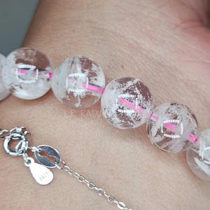 Star Snowflake Rose Quartz Crystal Beaded Bracelet, Garden Rose Quartz, Phantom Rose Quartz, White Fibrous Needles, White Garden, 10mm, AAA