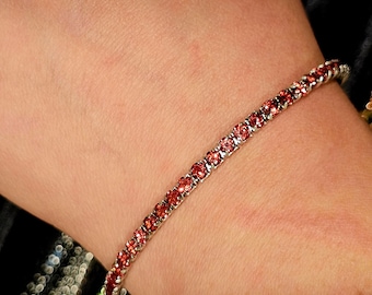 Sterling Silver Natural Gemstone Bracelets, Peridot, Garnet, Black Spinel, Tennis Bracelet with adjustable hook clasp