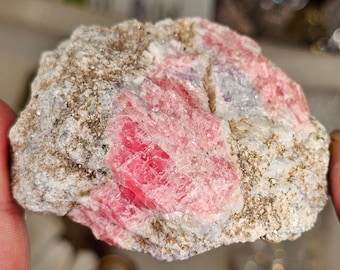 Rhodochrosite, Fluorite, Pyrite, and Quartz Specimen, Gemmy pink, Purple fluorite, Golden pyrite sparkle, Clear Quartz Rainbows
