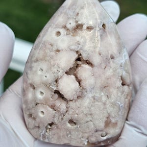 Pink Amethyst Flower Agate Druzy Freeform, Teardrop shape, Handcut/handcarved