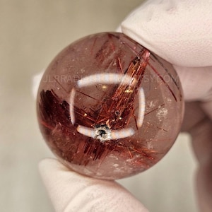 Red Rutilated Quartz Sphere, Clear Quartz Sphere with Red Rutile, Spherical Rutilated Quartz Gem