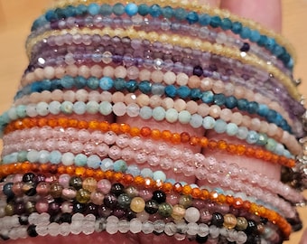 Adjustable, Faceted Crystal Bead Bracelet, Lobster Hook Clasp, Dainty, Minimalist, Natural Crystal, Stainless Steel