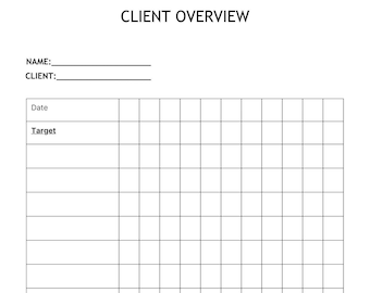 Descripción general del cliente Hoja de datos de terapia de objetivos, metas y programas, ABA, autismo