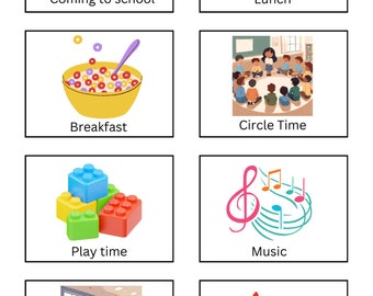Horario escolar visual, aula de preescolar, partes del día,