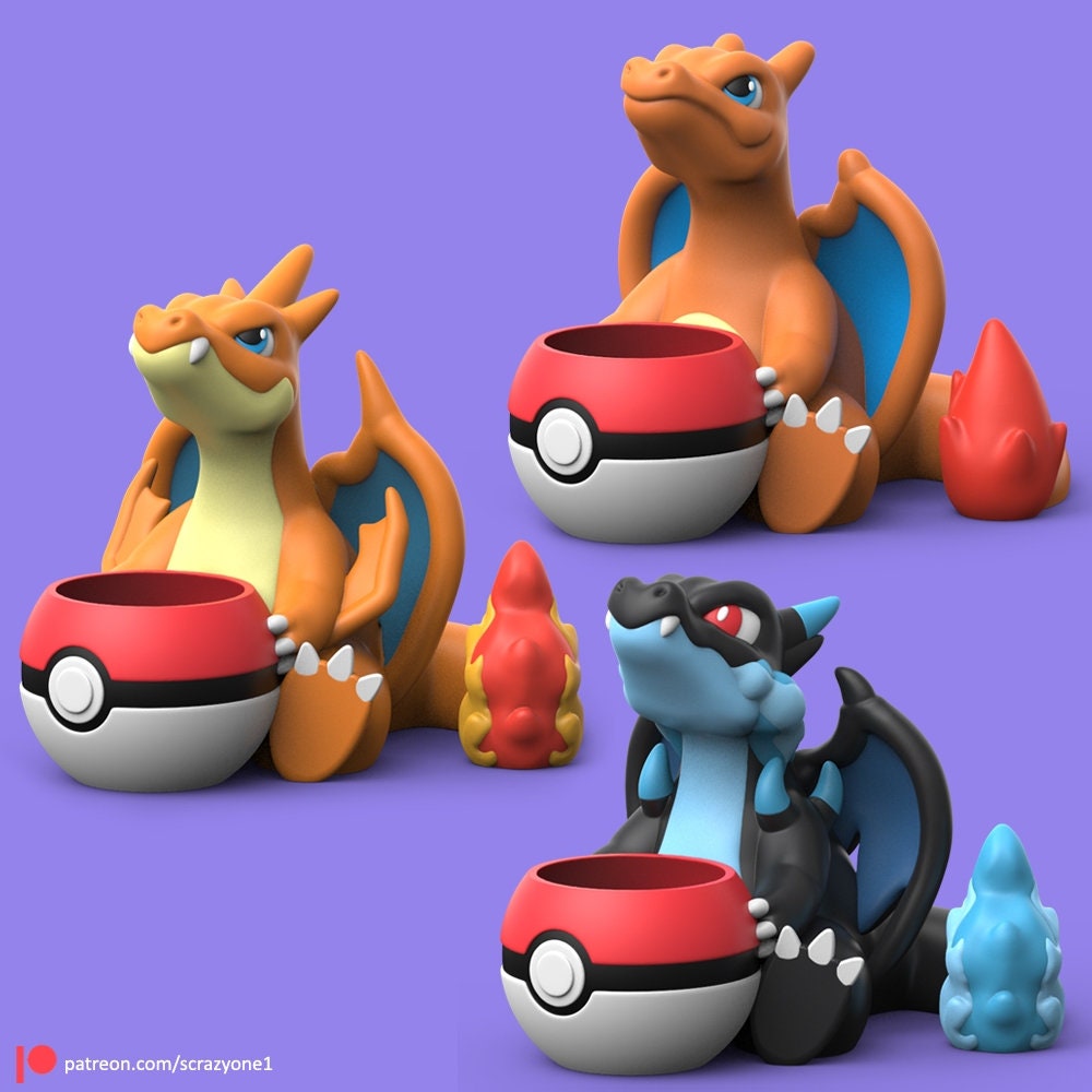 Pokemon - Mega Charizard X with cuts and as a whole 3D model 3D printable