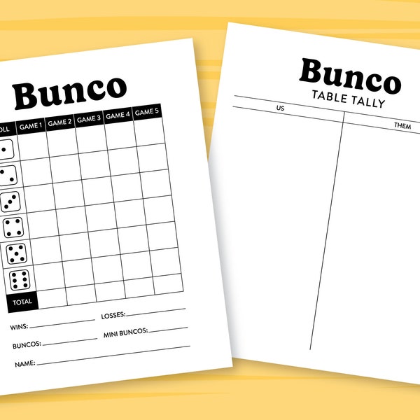 Printable BUNCO Score Cards & Tally Sheets. Instant download of BUNCO game pieces