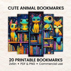 Cute Printable Animal Bookmarks, Digital bookmarks for kids, Sublimation bookmarks, Bookish digital download, printable reading bookmark