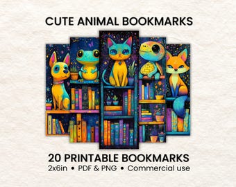 Cute Printable Animal Bookmarks, Digital bookmarks for kids, Sublimation bookmarks, Bookish digital download, printable reading bookmark