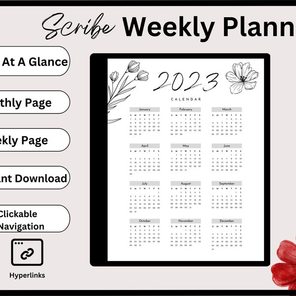 Kindle Scribe Wochenplaner 2023, Digitaler Planer, Kindle Vorlage, Digitaler Kalender, PDF, Druckvorlage, Digital Calendar