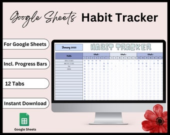 Mensal Habit Tracker azul, planilha do Google Habit Tracker, modelo de meta, planilha de rotina