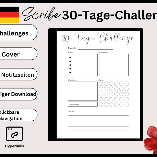 Kindle Scribe 30 Tage Challenge - Digitales Tagebuch - Self Care - Goal Setting - PDF - Digitaler Download - Digital Planner