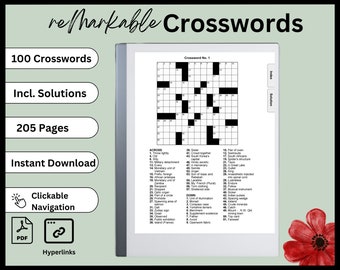 Remarkable Crosswords, Remarkable 2 Template, Mind Games, Word Puzzles, Hyperlinked PDF, Printable