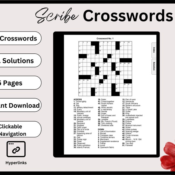 Kindle Scribe Crosswords, Kindle Template, Hyperlinked PDF, Printable