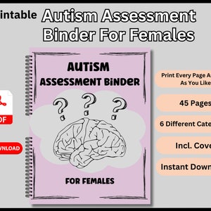 Autism Assessment Binder For Females, Medical Binder, Special Needs Folder, Autism Resources, Autism Planner, Self Diagnosis