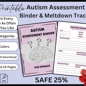 Autism Assessment Binder For Females + Meltdown Tracker, Medical Binder, Special Needs Folder, Autism Resources, Autism Planner