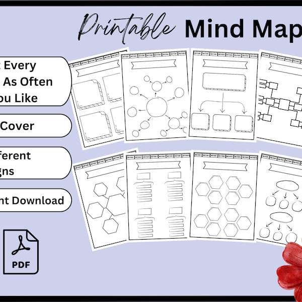 Druckbare Mind Map, Brainstorming, druckbare Vorlage, digitaler Planer, Ideentafel, Notizen, PDF, digitaler Download