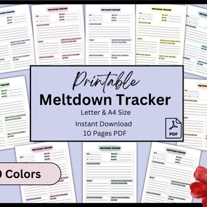 Meltdown Tracker, Autism Resource, Autism Workbook, Autism Planner, Self Diagnosis, Behavior Monitoring, Self Regulation