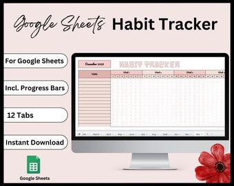 Mensal Habit Tracker rosa, planilha do Google Habit Tracker, modelo de meta, planilha de rotina