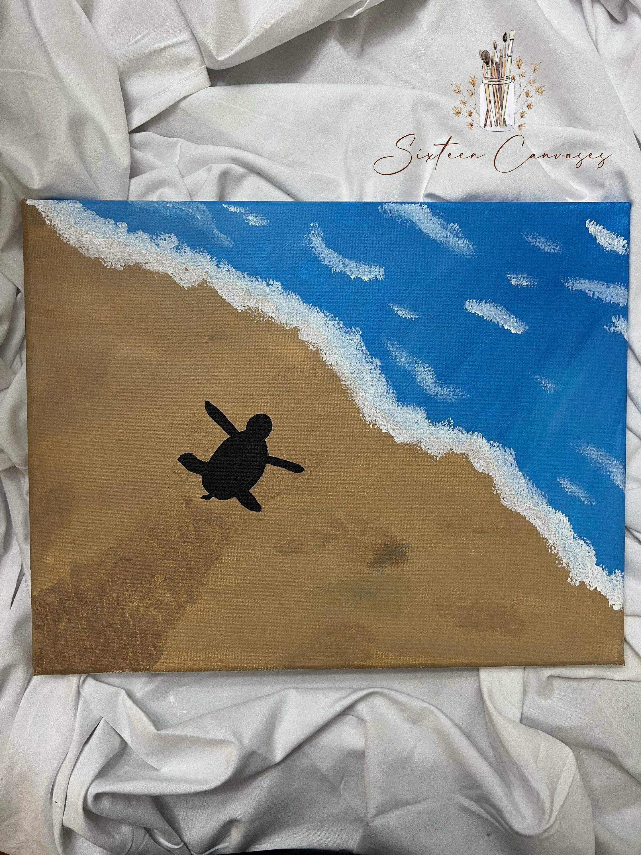 Going Home Painting, Turtle on Beach Going to Ocean, Wall Art, Canvas ...