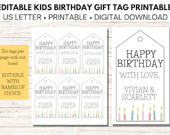 EDITABLE Kids Birthday Gift Tag PRINTABLE
