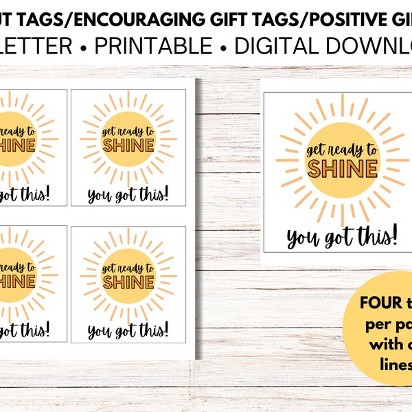 Get Ready to SHINE Tags, Sports Good Luck Tag, Cheer Good Luck Tags, Positive Reminder Tag, Spreading Positivity Tags