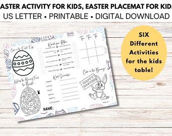 Easter ACTIVITY Mat, Easter PLACEMAT, EASTER Activity Sheet for Kids, Kids Table Activities