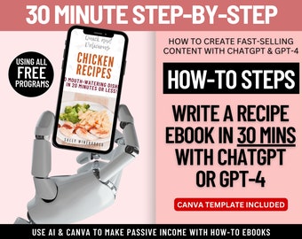 How To Use ChatGPT to Write A Recipe Ebook in 30 Minutes, Canva Template for Passive Income Guide Writing Sell On Etsy Digital Downloads