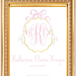 Baby Name and Initials Hospital Sign Keepsake/ Art Print- Pink- Printable Digital Download