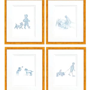 Snips and Snails Toile Hand Painted Watercolor Print with Mat- Best Friends